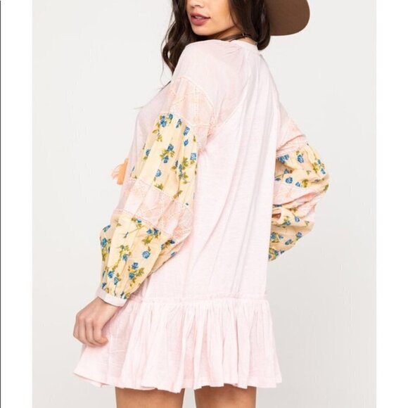 Free People Pink Floral Mist Combo Tunic Top / Dress  Size Small - Picture 4 of 12
